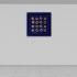 16 Golden dots over blue glass